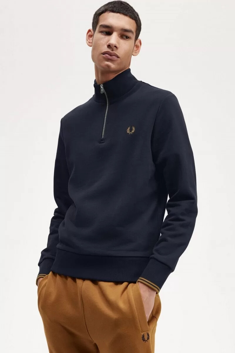 fred perry half zip mens sweatshirts navy dark coffee