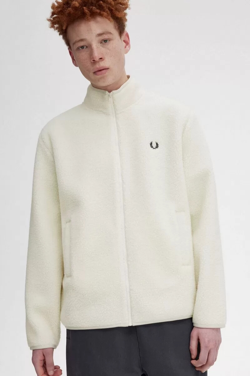 fred perry zip through borg fleece mens sweatshirts beige