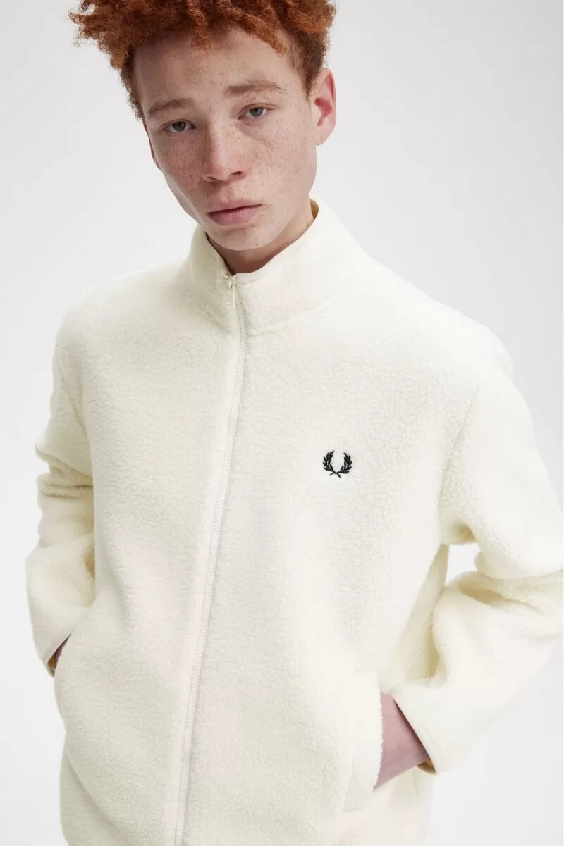 fred perry zip through borg fleece mens sweatshirts beige