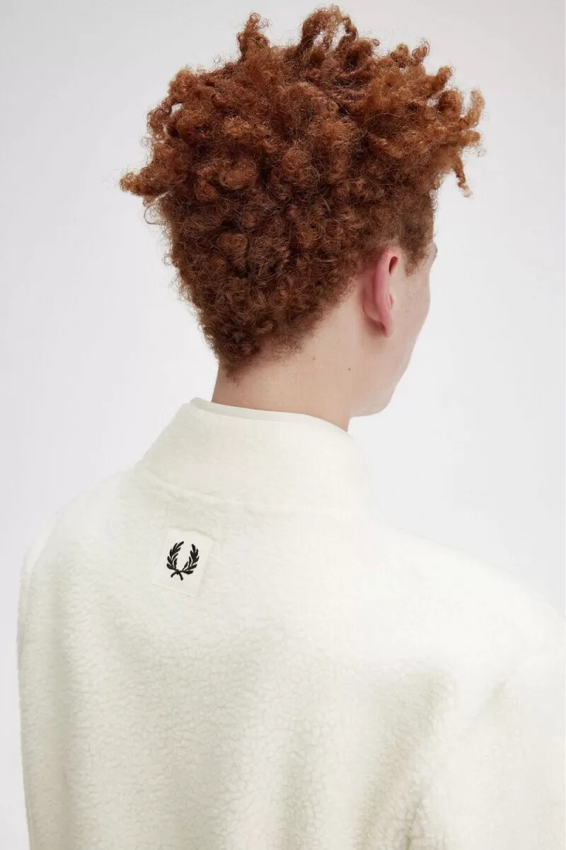 fred perry zip through borg fleece mens sweatshirts beige