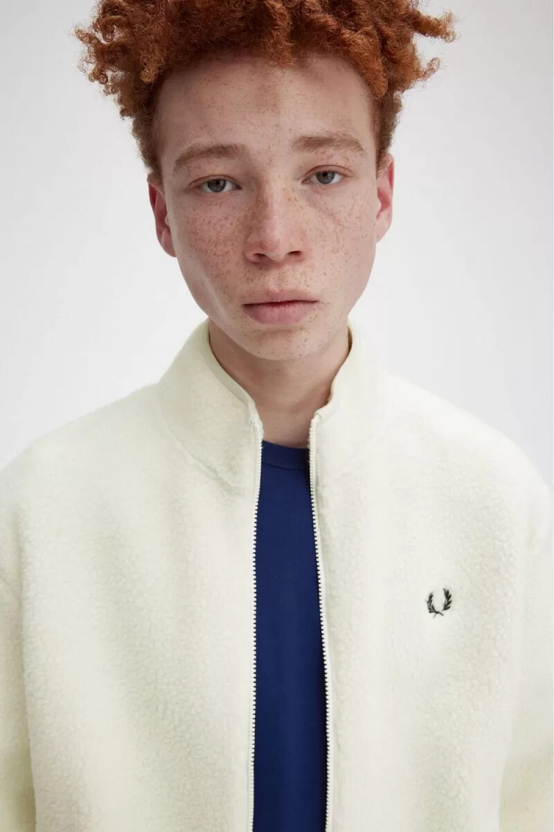 fred perry zip through borg fleece mens sweatshirts beige