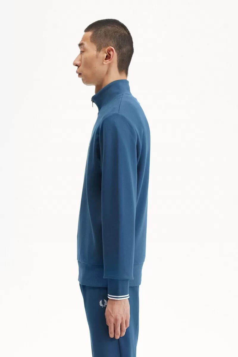 fred perry half zip mens sweatshirts midnight blue light aqua