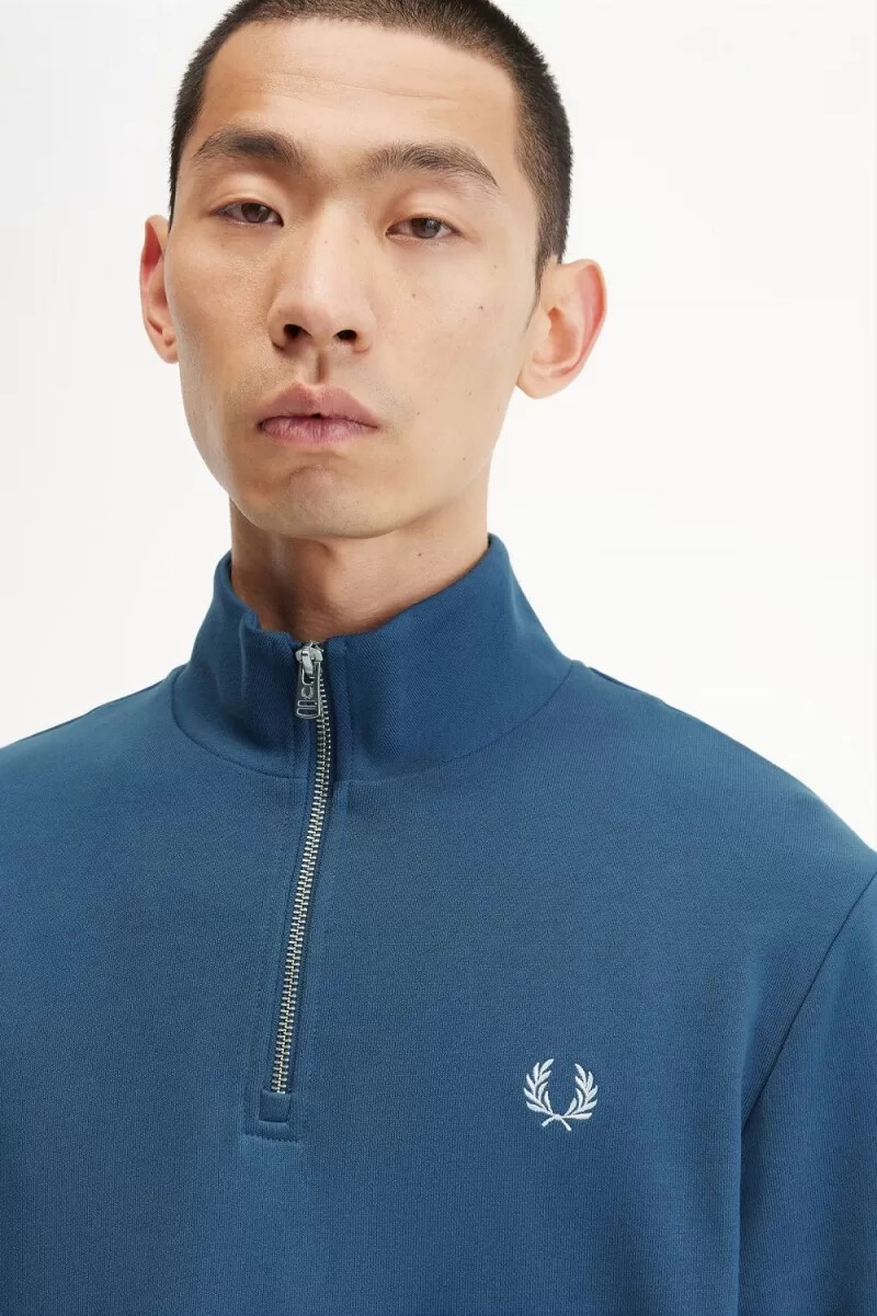 fred perry half zip mens sweatshirts midnight blue light aqua