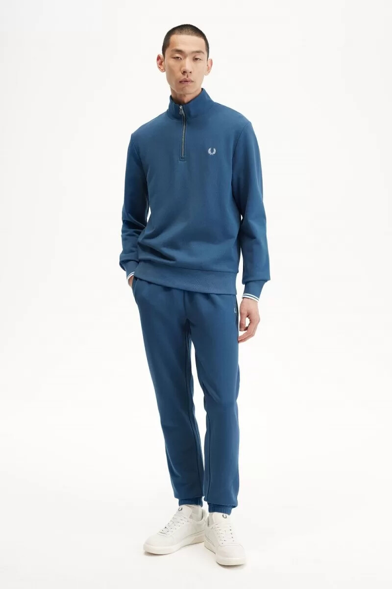 fred perry half zip mens sweatshirts midnight blue light aqua