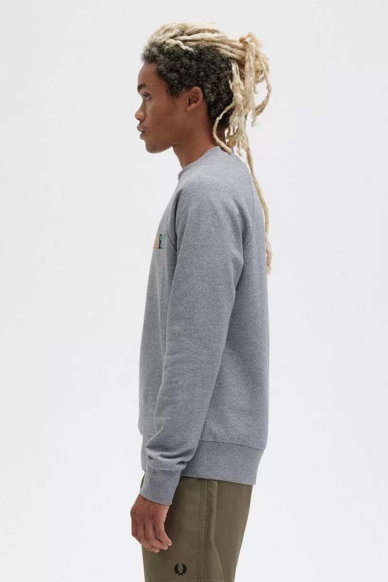 fred perry embroidered mens sweatshirts grey marl ash blue black