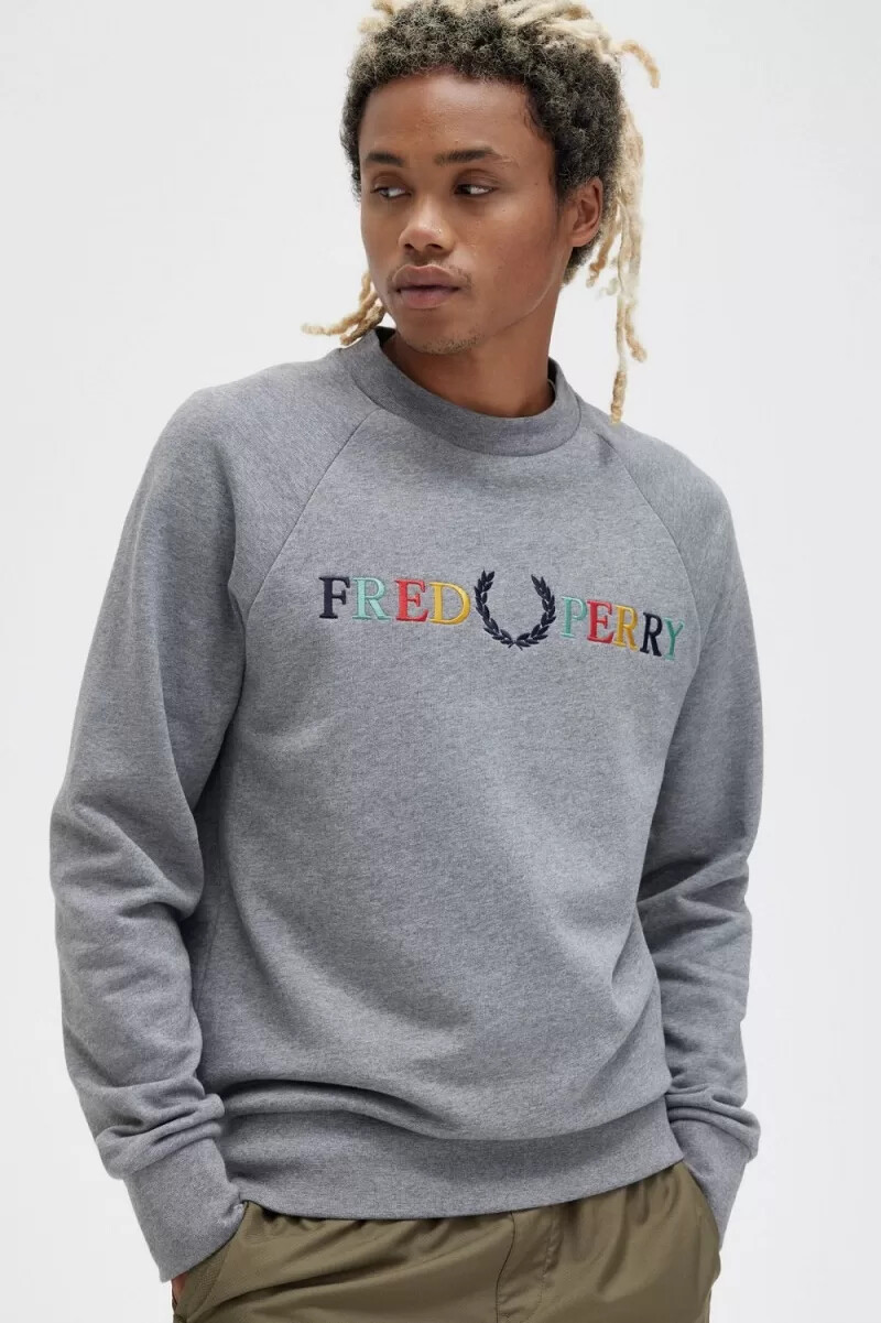 fred perry embroidered mens sweatshirts grey marl ash blue black