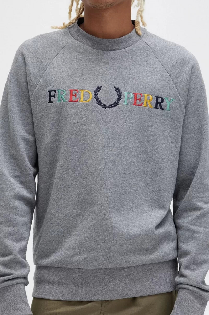 fred perry embroidered mens sweatshirts grey marl ash blue black