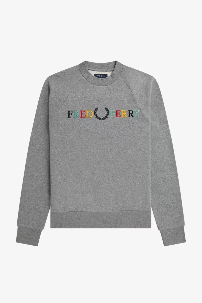 fred perry embroidered mens sweatshirts grey marl ash blue black