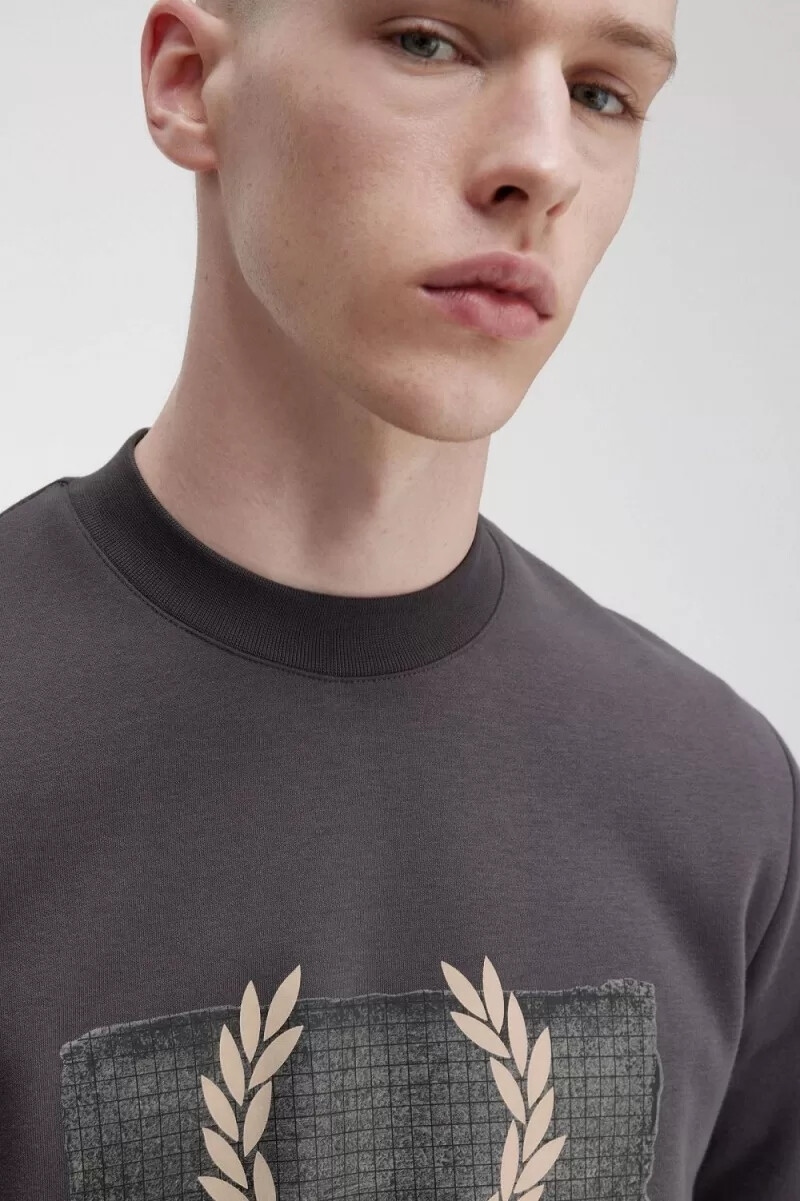 fred perry layered graphic mens sweatshirts gunmetal