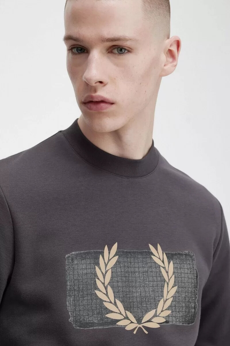 fred perry layered graphic mens sweatshirts gunmetal