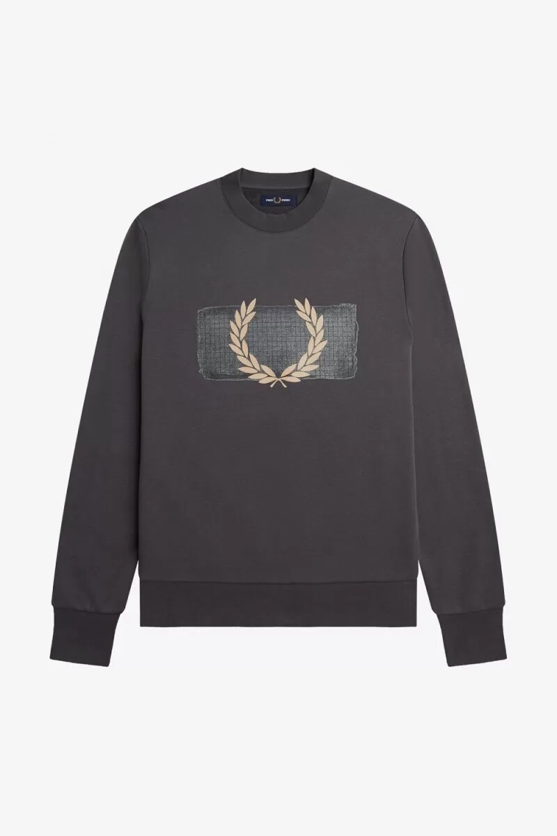 fred perry layered graphic mens sweatshirts gunmetal