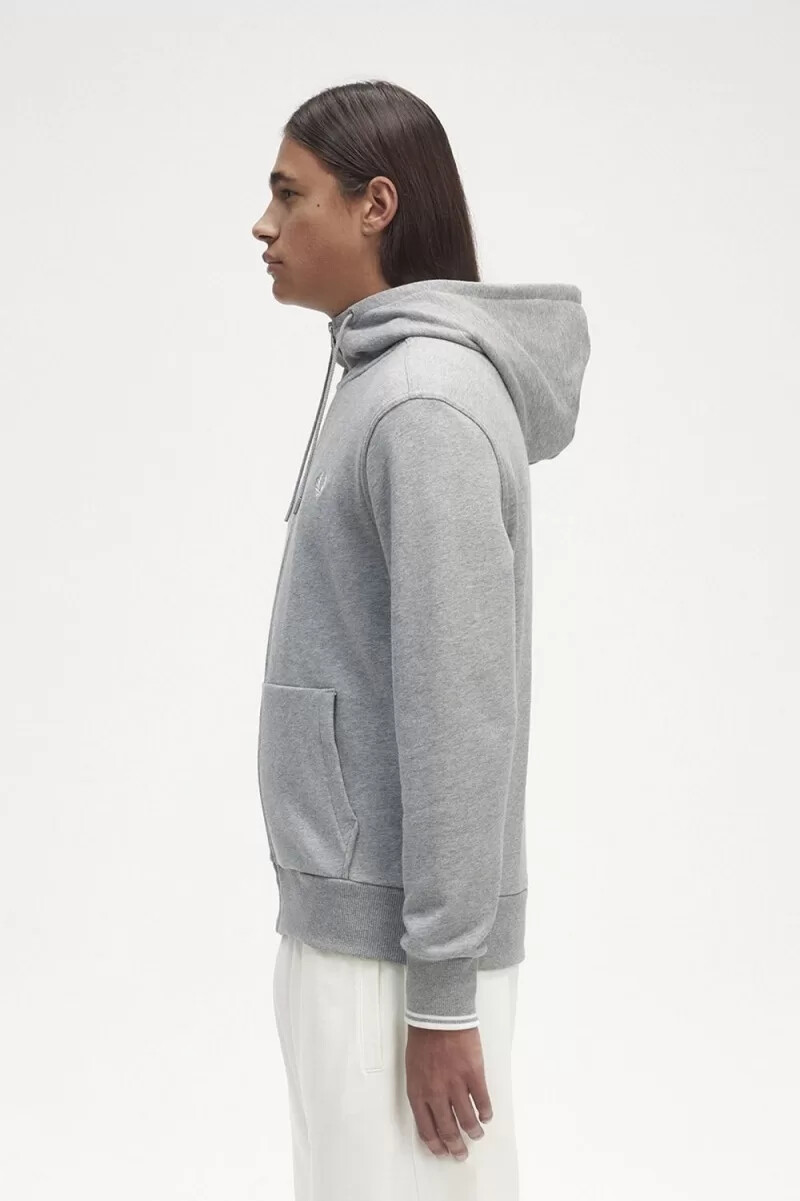 fred perry hooded zip through mens sweatshirts grey