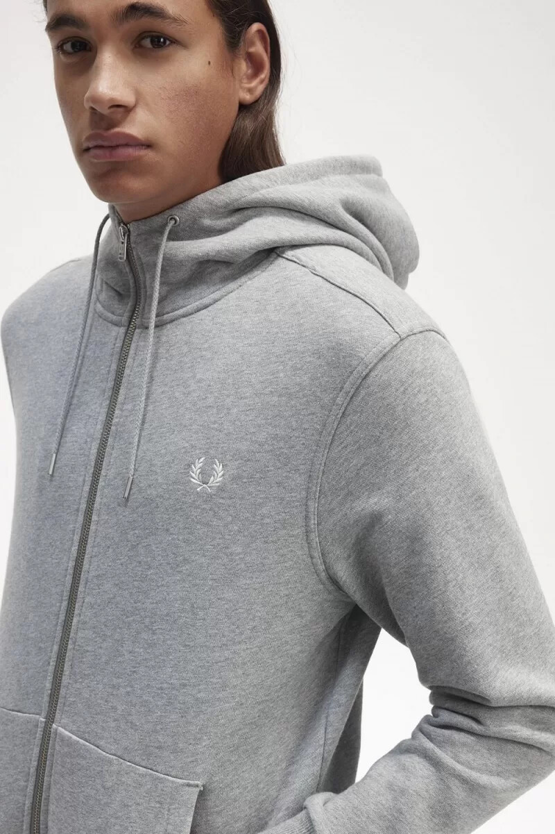 fred perry hooded zip through mens sweatshirts grey