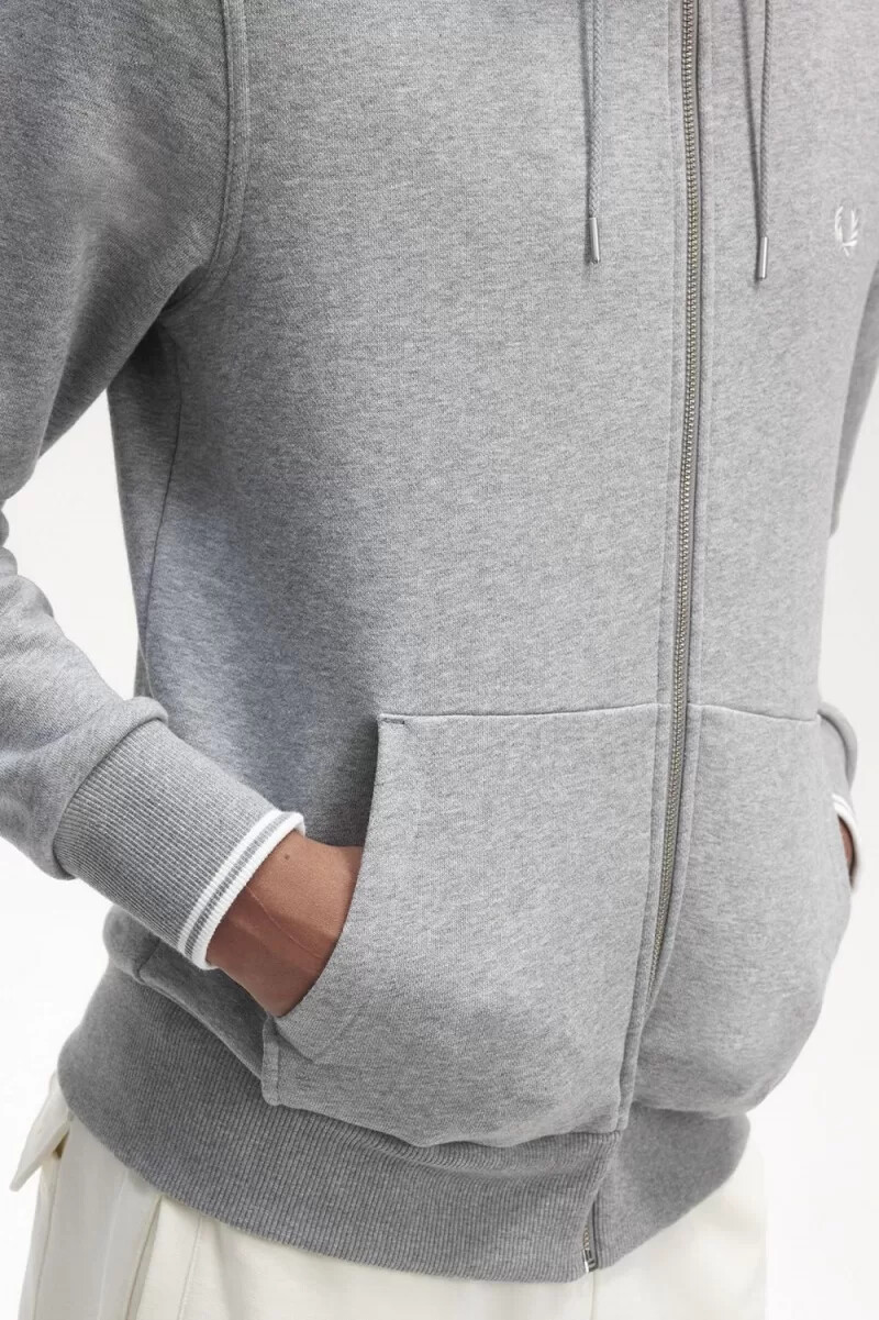 fred perry hooded zip through mens sweatshirts grey