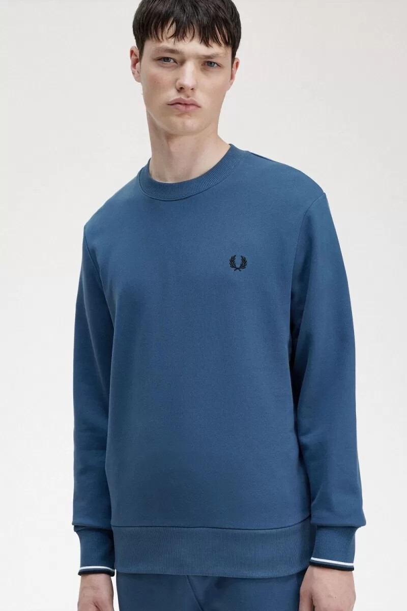 fred perry crew neck mens sweatshirts midnight blue