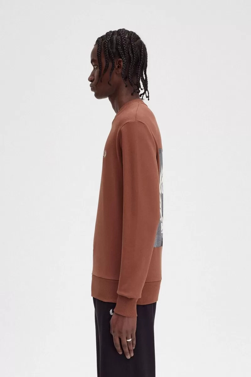 fred perry rave graphic mens sweatshirts whisky brown