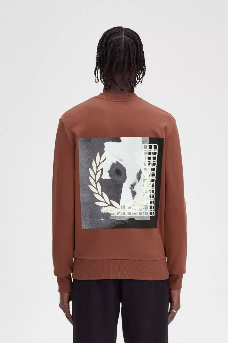 fred perry rave graphic mens sweatshirts whisky brown
