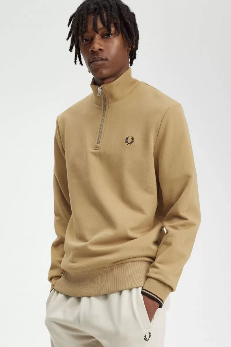 fred perry half zip mens sweatshirts green black