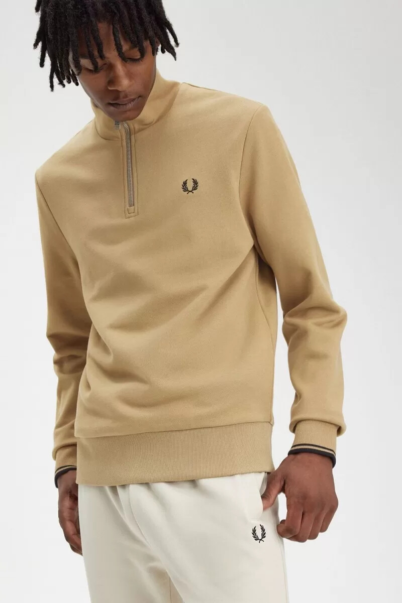 fred perry half zip mens sweatshirts green black