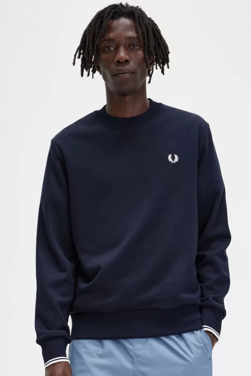 fred perry crew neck mens sweatshirts navy