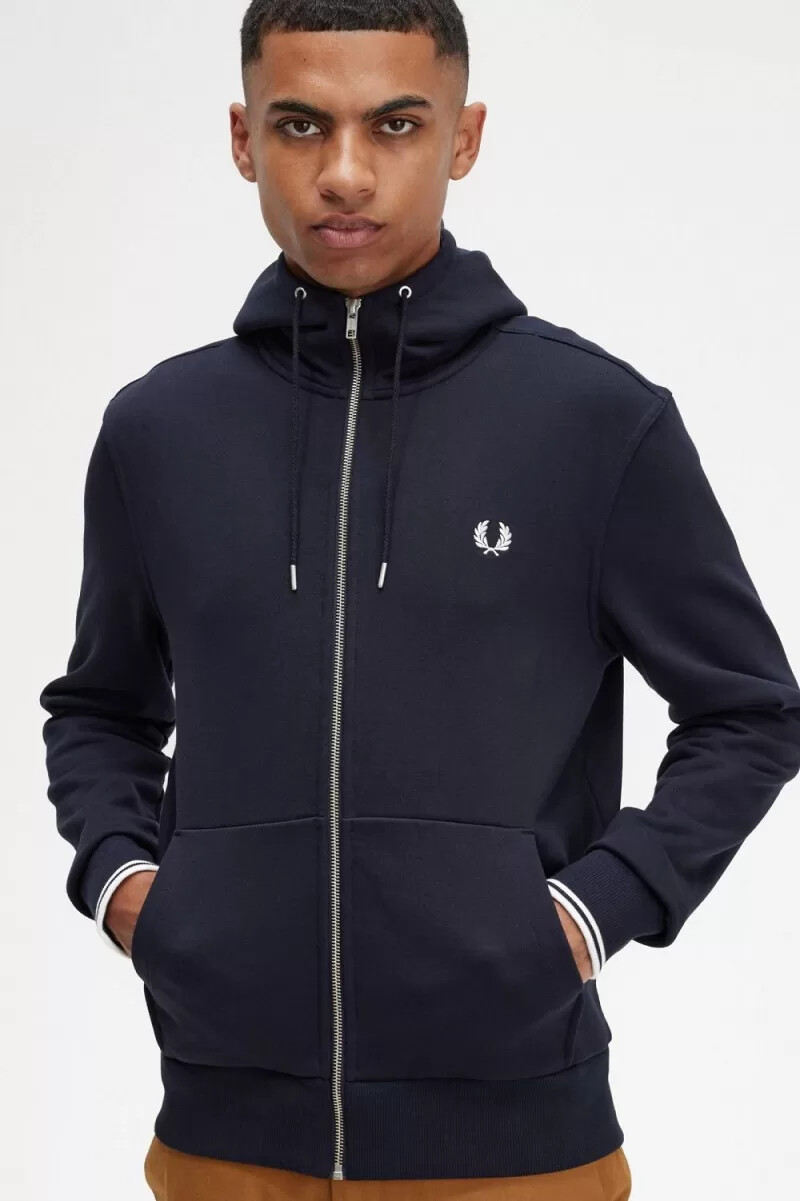 fred perry hooded zip through mens sweatshirts navy