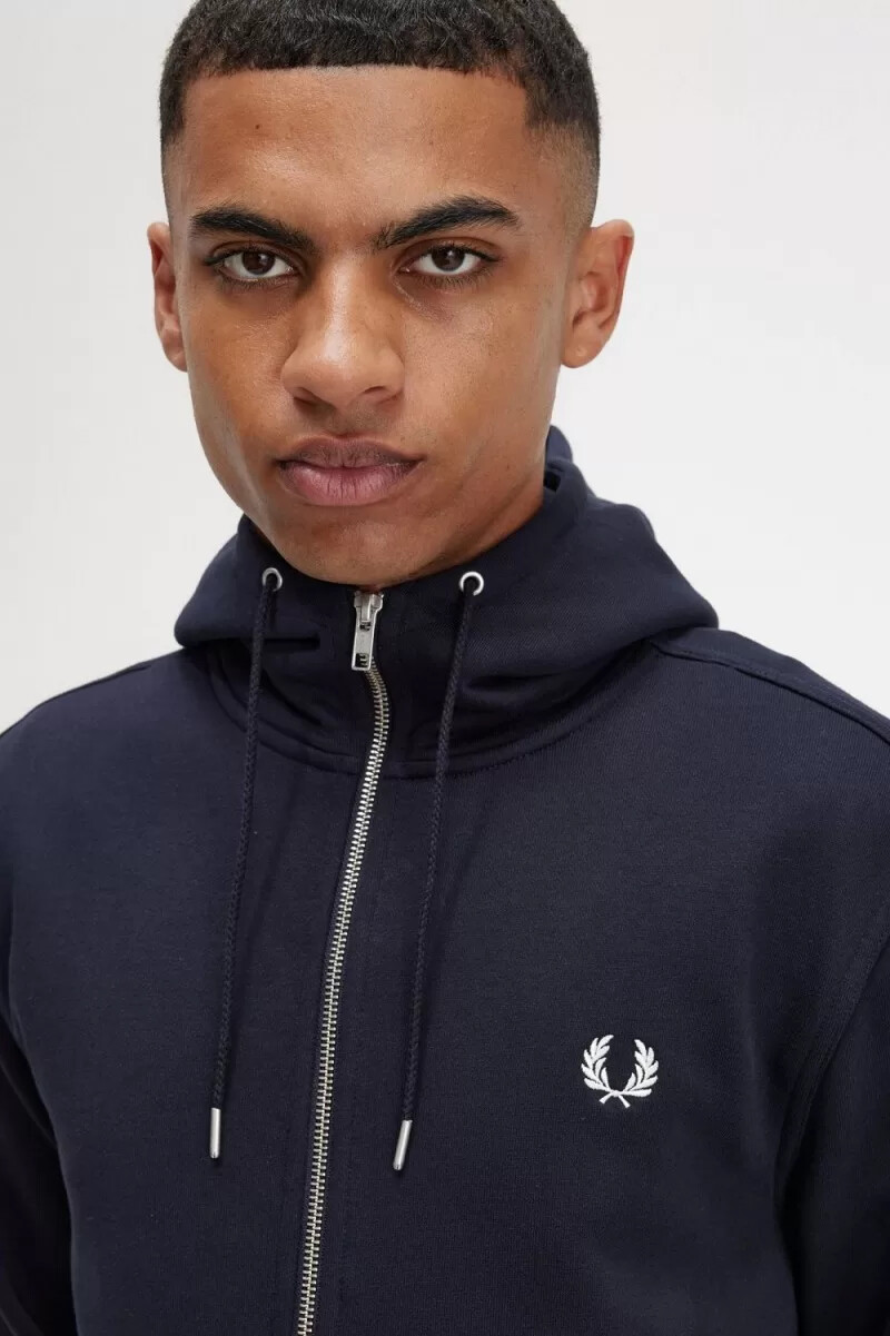 fred perry hooded zip through mens sweatshirts navy