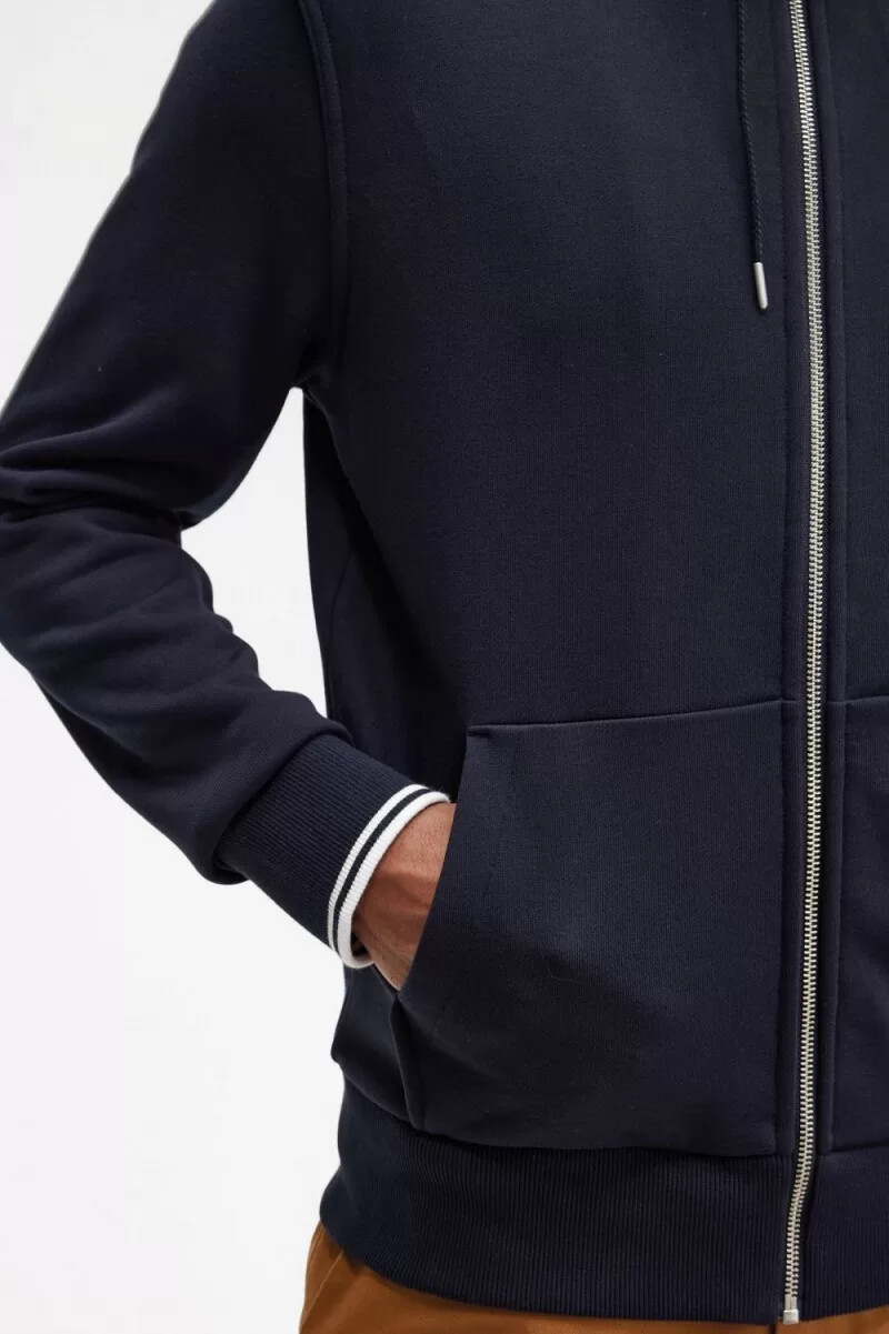 fred perry hooded zip through mens sweatshirts navy