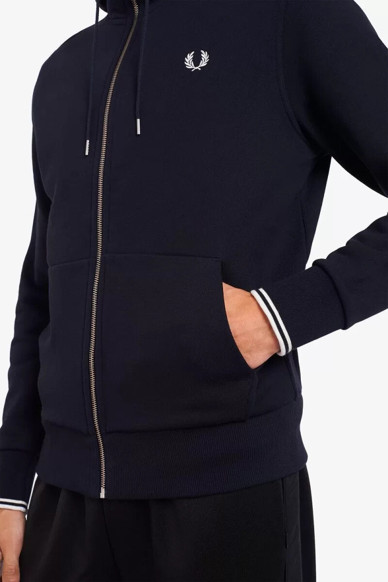 fred perry hooded zip through mens sweatshirts navy
