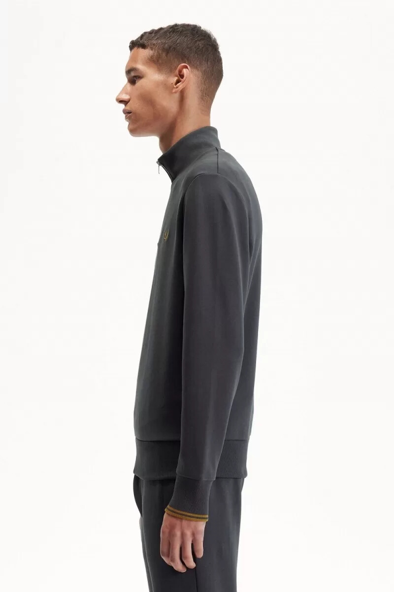 fred perry half zip mens sweatshirts anchor grey dark coffee