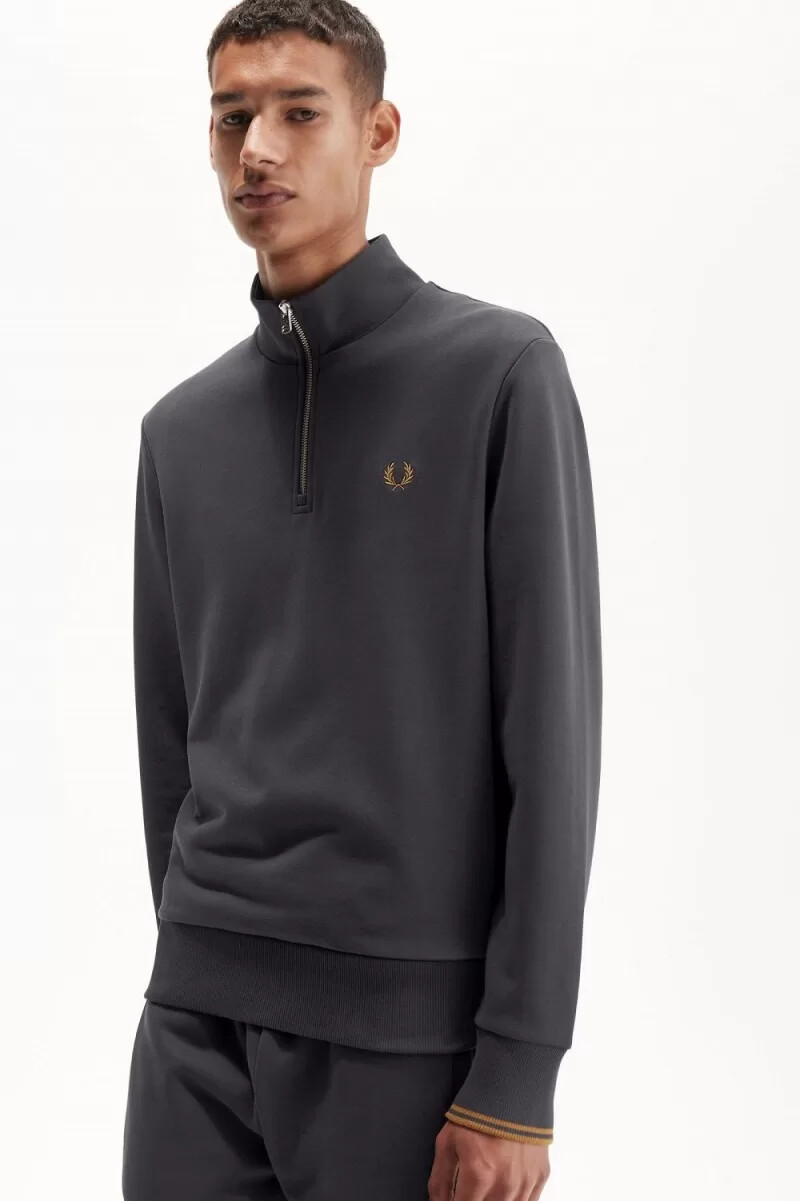 fred perry half zip mens sweatshirts anchor grey dark coffee