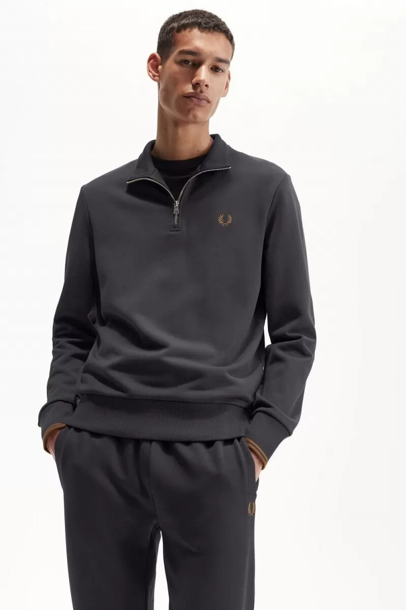 fred perry half zip mens sweatshirts anchor grey dark coffee