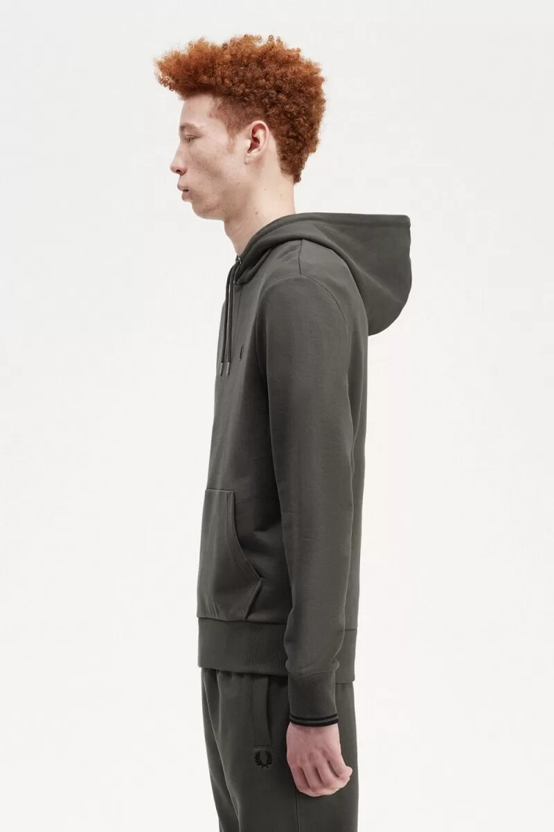 fred perry tipped hooded mens sweatshirts field green