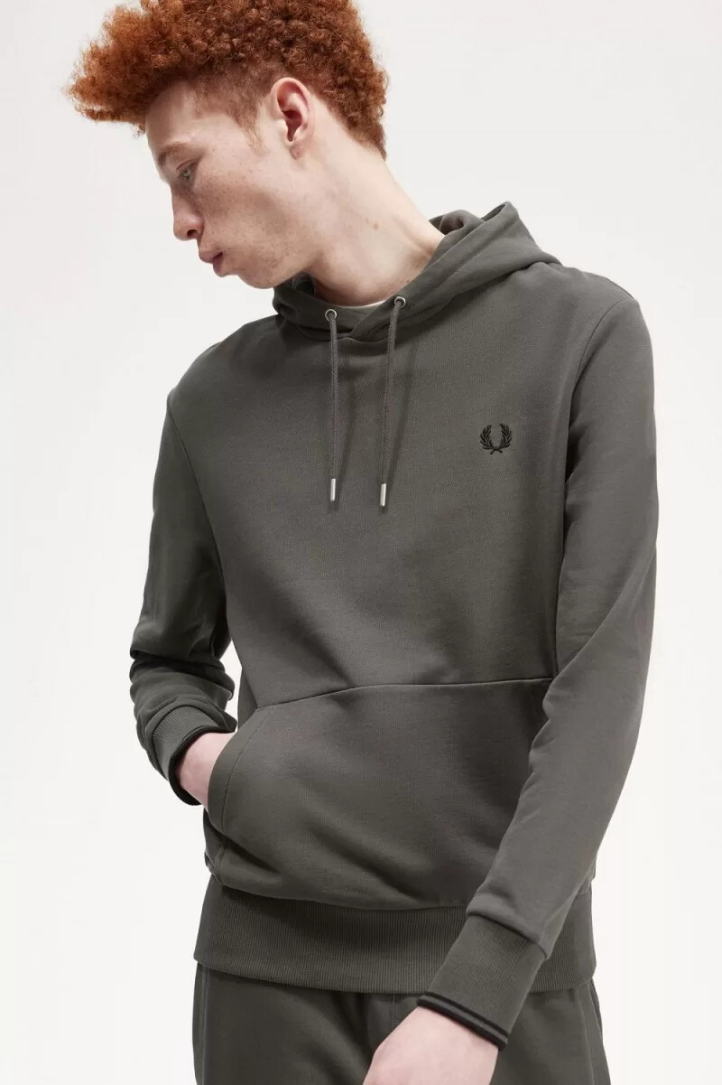 fred perry tipped hooded mens sweatshirts field green