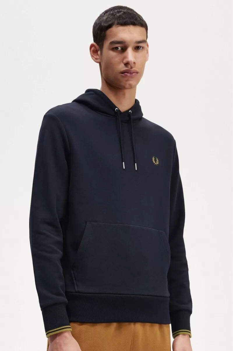 fred perry tipped hooded mens sweatshirts navy dark coffee
