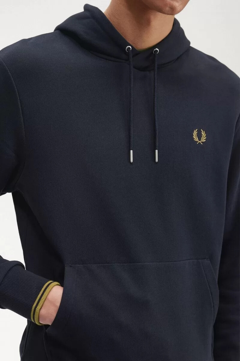 fred perry tipped hooded mens sweatshirts navy dark coffee