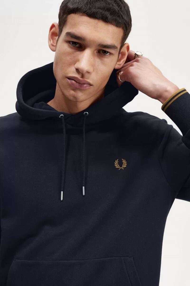 fred perry tipped hooded mens sweatshirts navy dark coffee