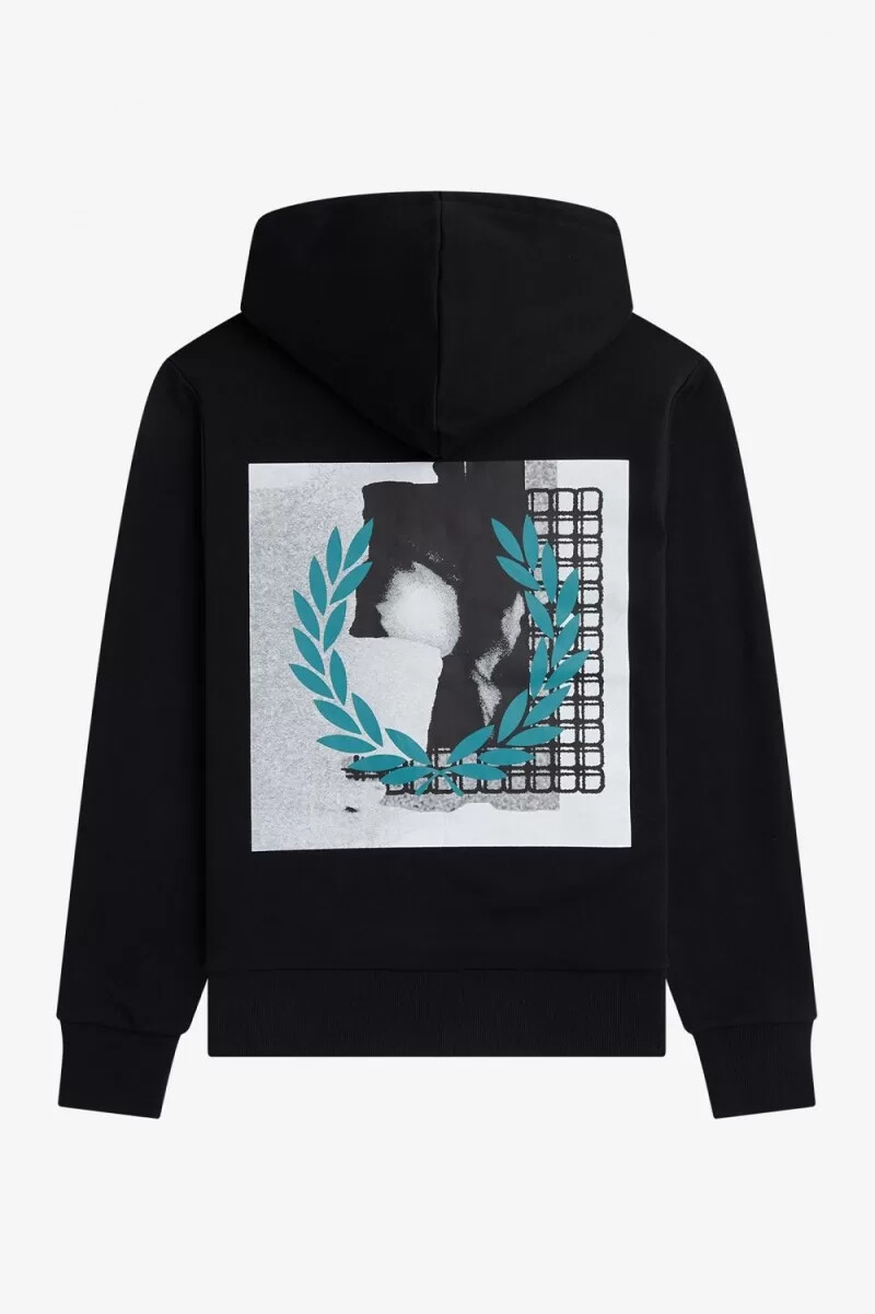 fred perry rave graphic hooded mens sweatshirts black