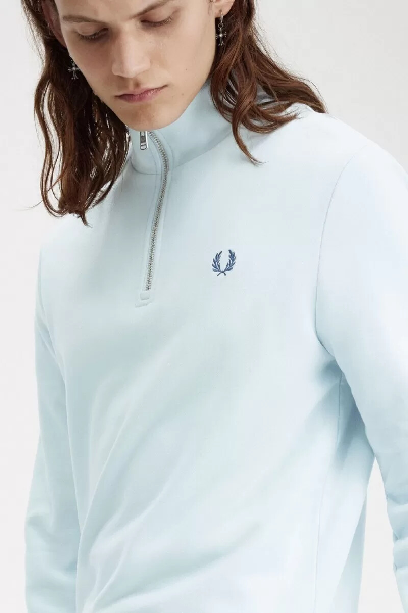 fred perry half zip mens sweatshirts light aqua midnight blue