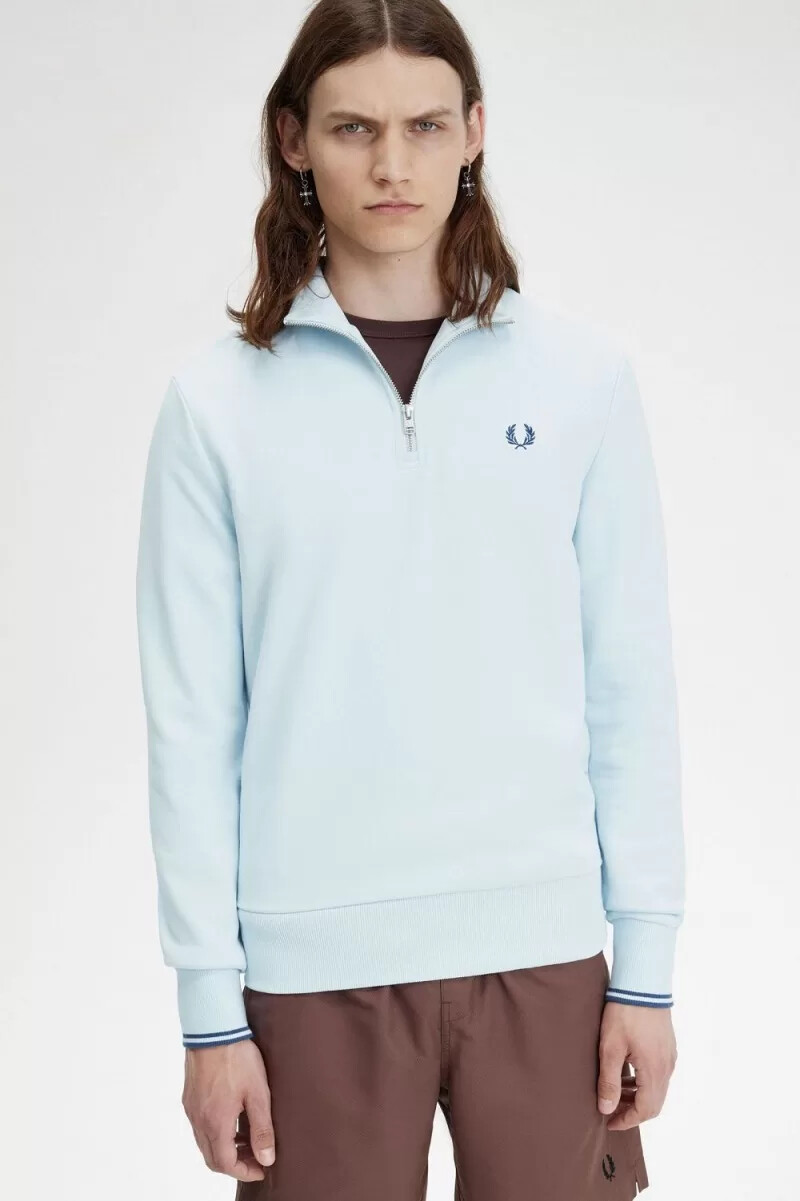 fred perry half zip mens sweatshirts light aqua midnight blue