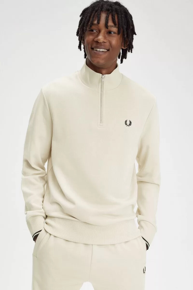 fred perry half zip mens sweatshirts oatmeal black