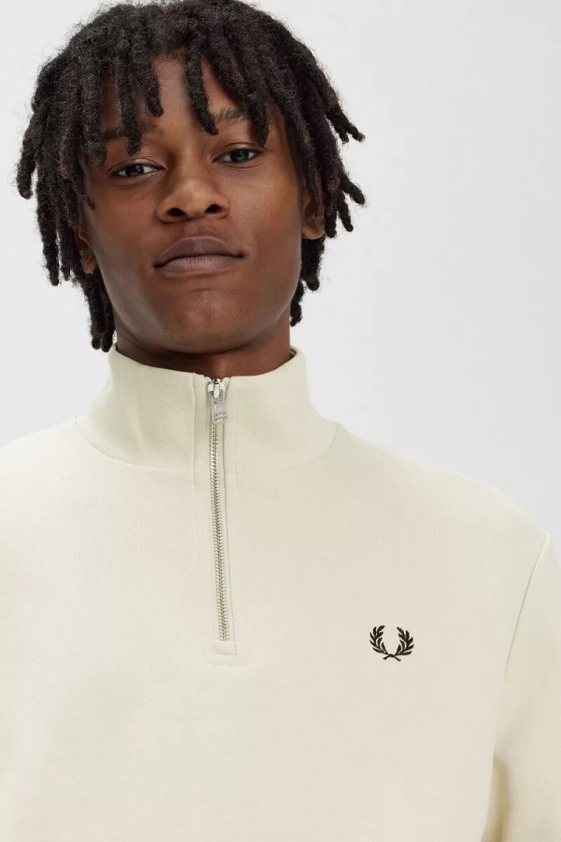 fred perry half zip mens sweatshirts oatmeal black