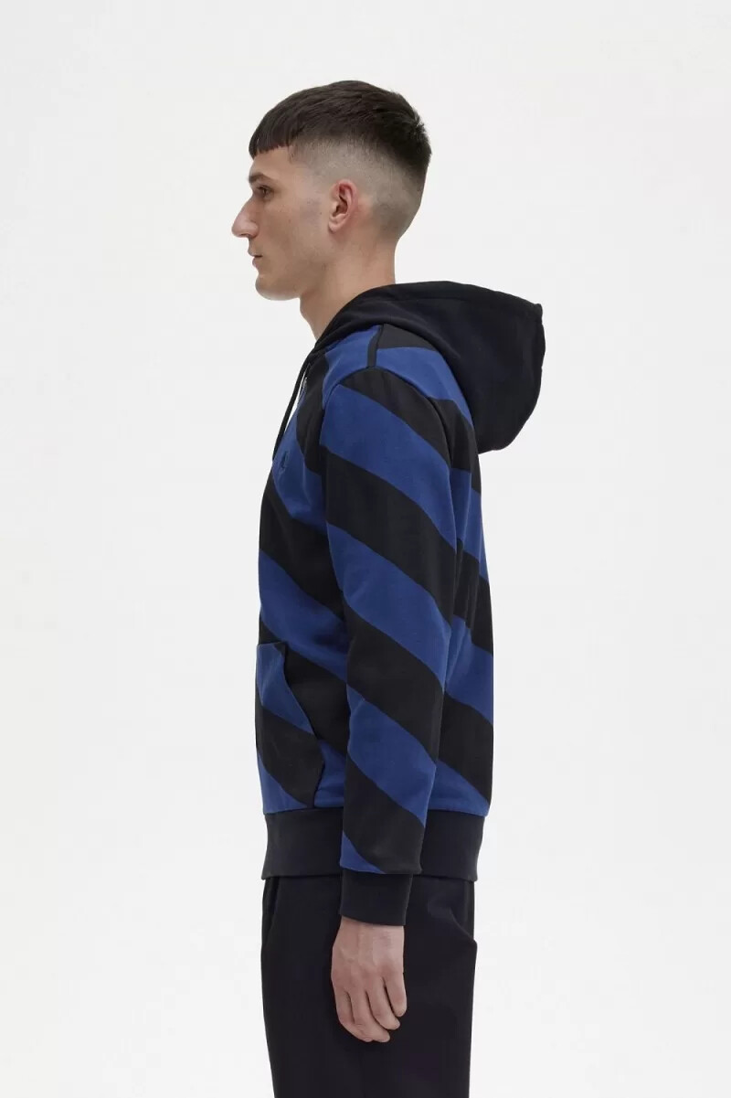 fred perry striped zip-through hooded mens sweatshirts black