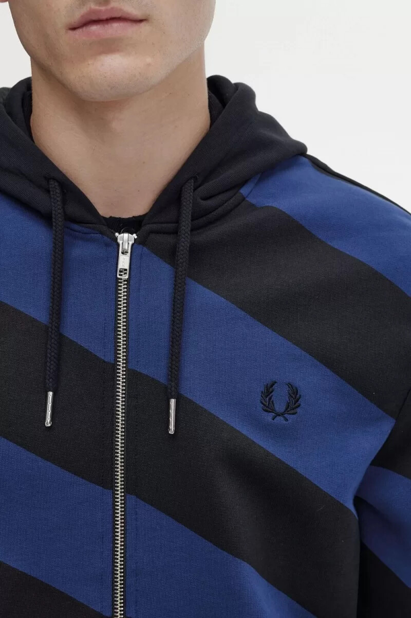 fred perry striped zip-through hooded mens sweatshirts black