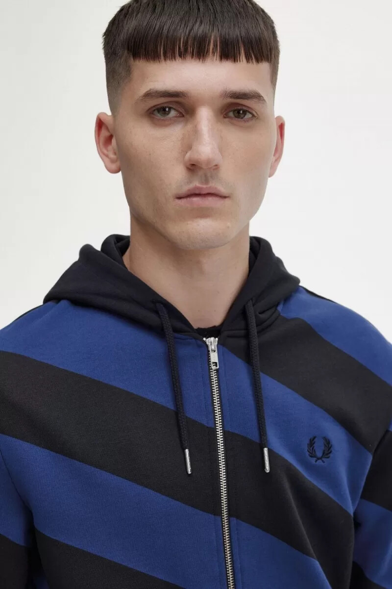 fred perry striped zip-through hooded mens sweatshirts black