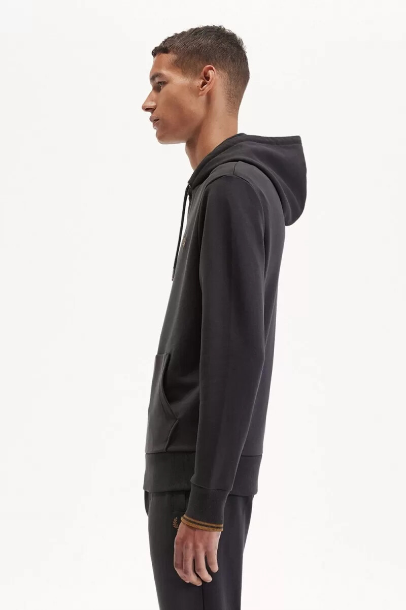fred perry tipped hooded mens sweatshirts anchor grey dark coffee