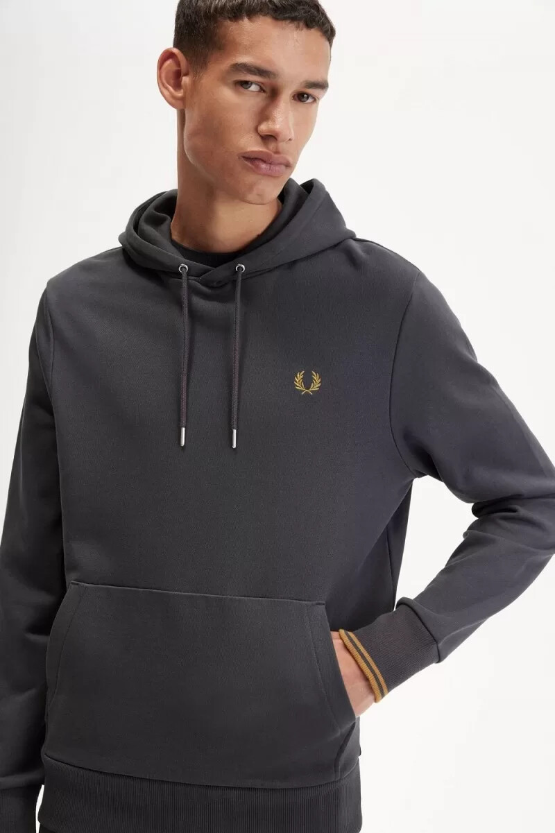 fred perry tipped hooded mens sweatshirts anchor grey dark coffee