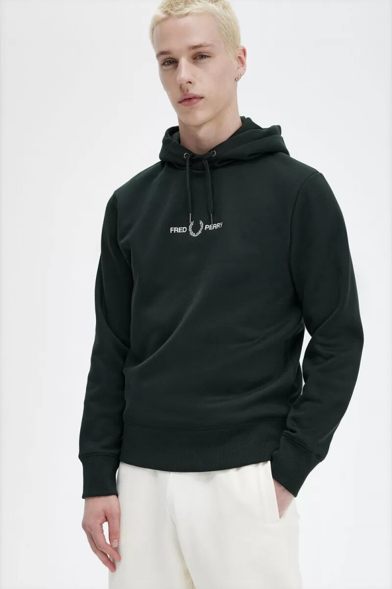 fred perry embroidered hooded mens sweatshirts night green