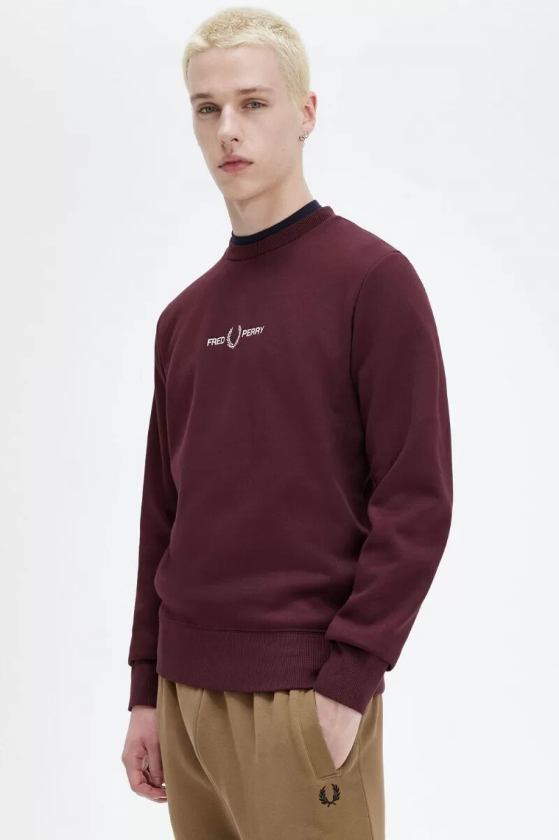 fred perry embroidered mens sweatshirts oxblood