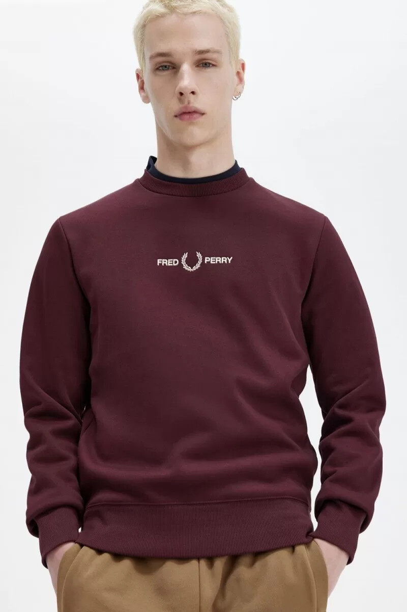 fred perry embroidered mens sweatshirts oxblood