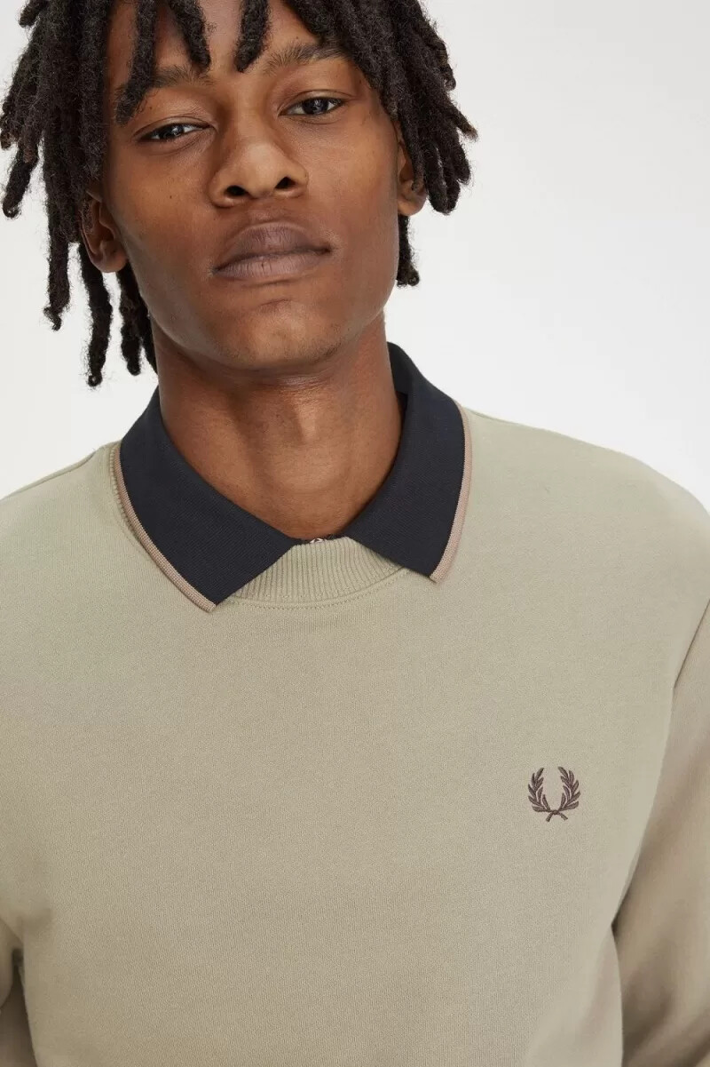 fred perry crew neck mens sweatshirts warm grey dark red